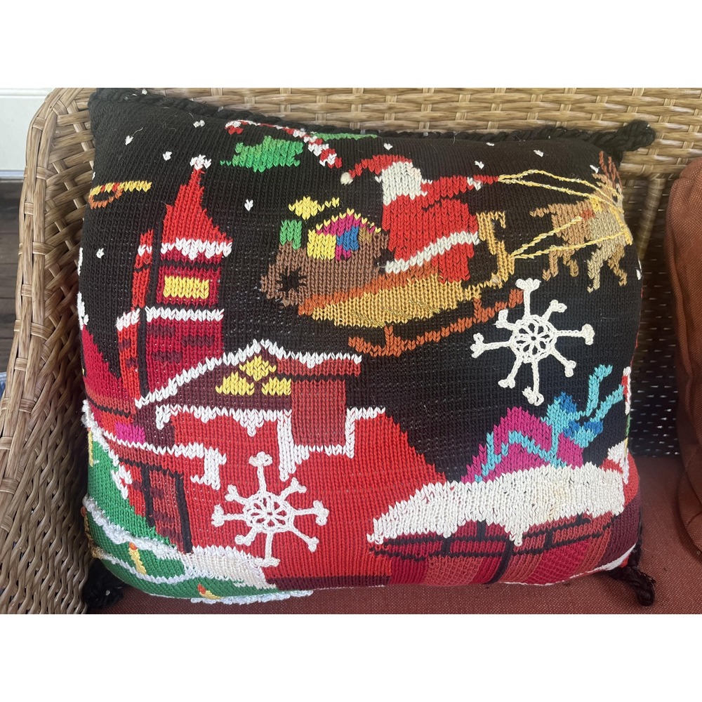 BEREK Vintage Handmade Christmas Knit Pillow, 20x20 100% cotton, down fill